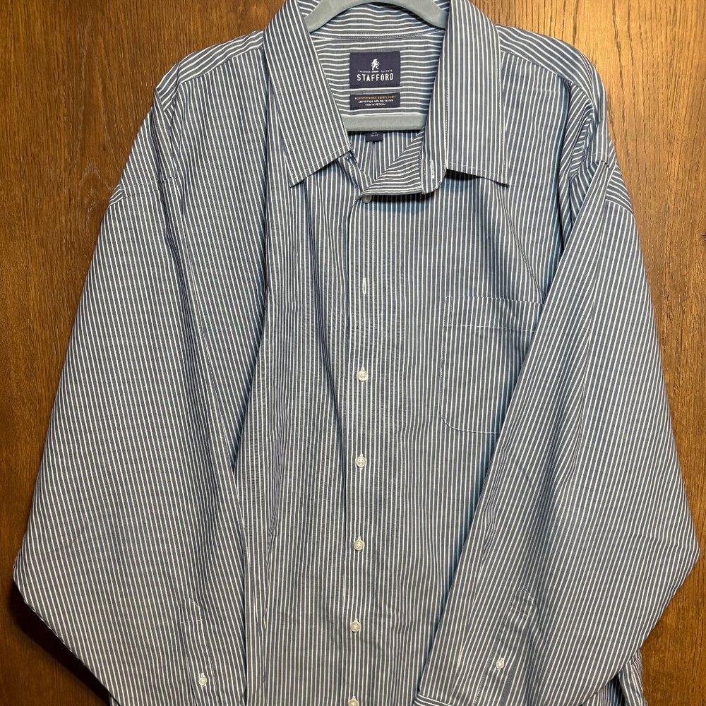 Stafford Tailored Couture Performance Dress Shirt 20 35/37 Gray White Stripe